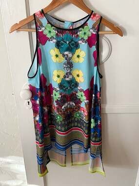 Clover Canyon Kaleidoscope Floral and Diamond Print Open Back Sleeveless Tank To